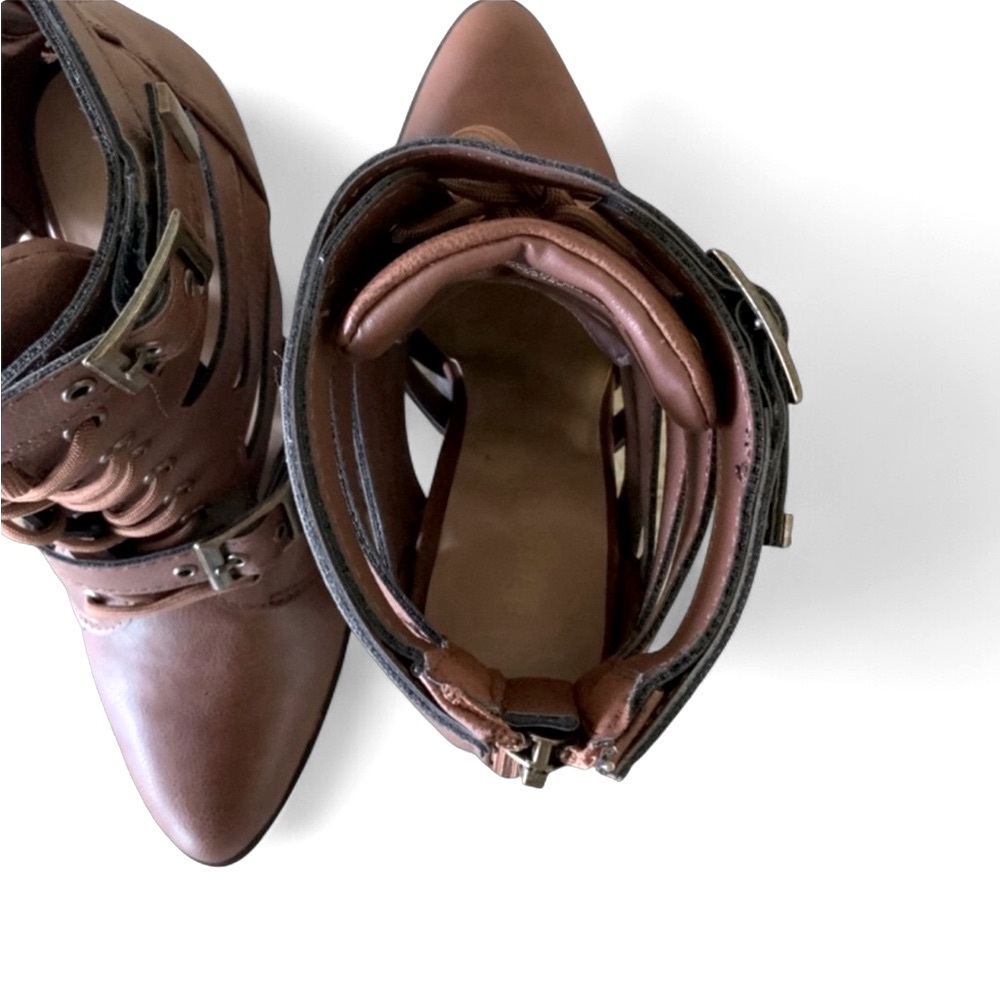 Cut-Out Lace Up High Heeled Ankle Booties Brown Chestnut Women’s Sizes NIB - Picture 7 of 13